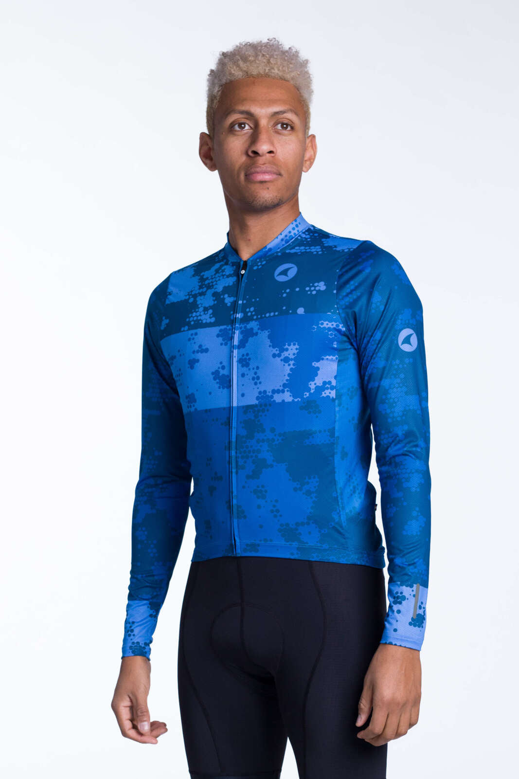 Men's Blue Long Sleeve Cycling Jersey - Ascent Disperse Front View