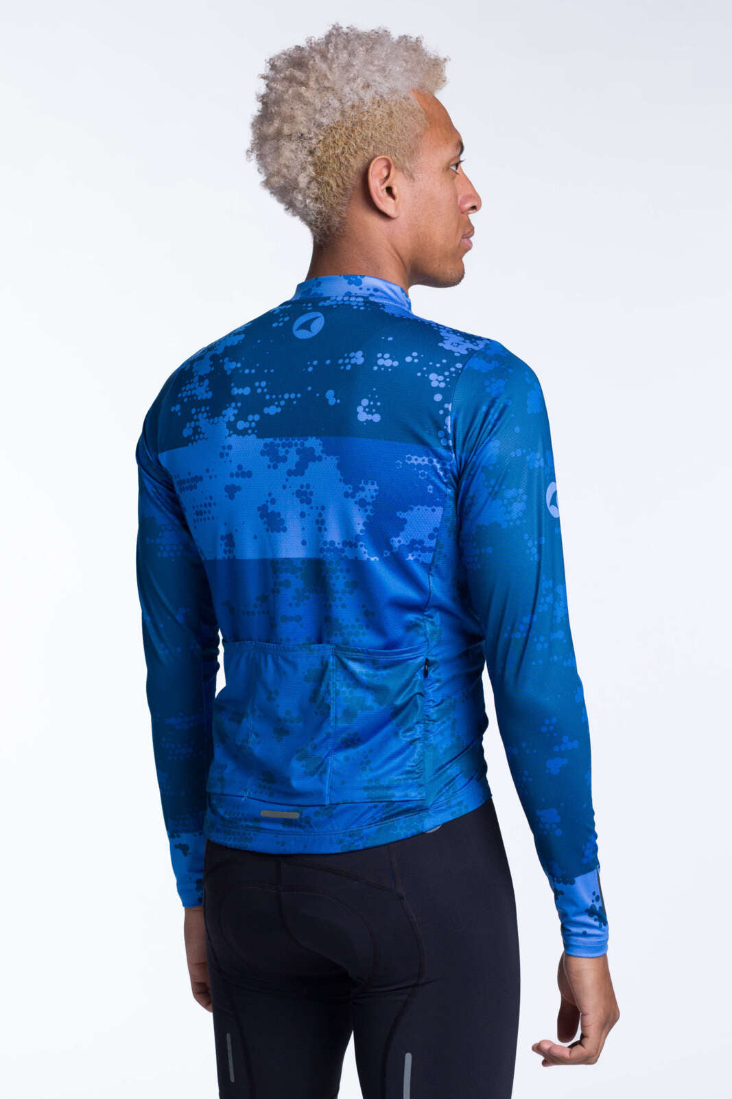 Men's Blue Long Sleeve Cycling Jersey - Ascent Disperse Back View