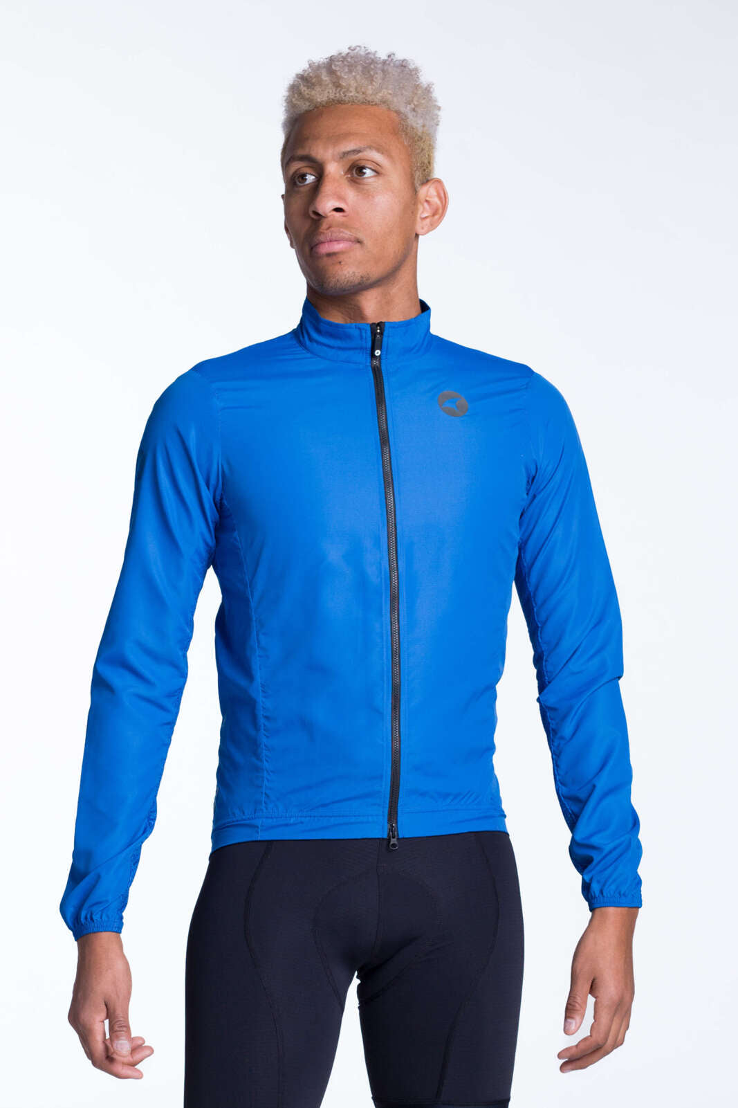 Men's Blue Packable Cycling Wind Jacket  - Front View