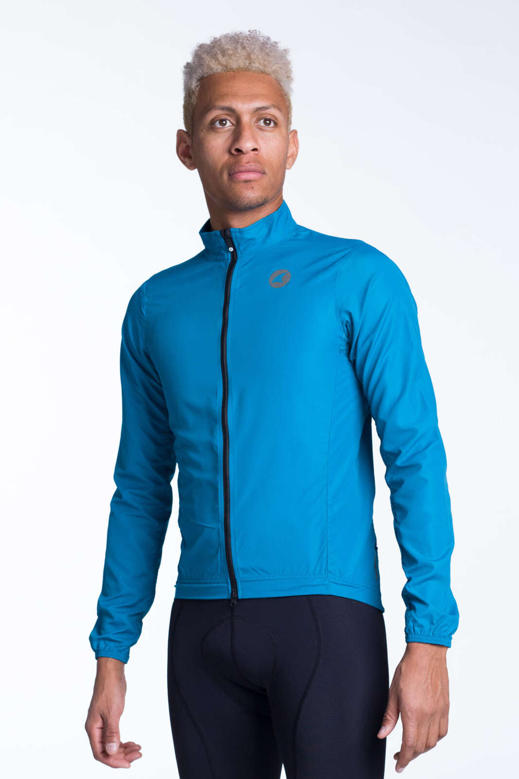Men's Teal Packable Cycling Wind Jacket  - Front View