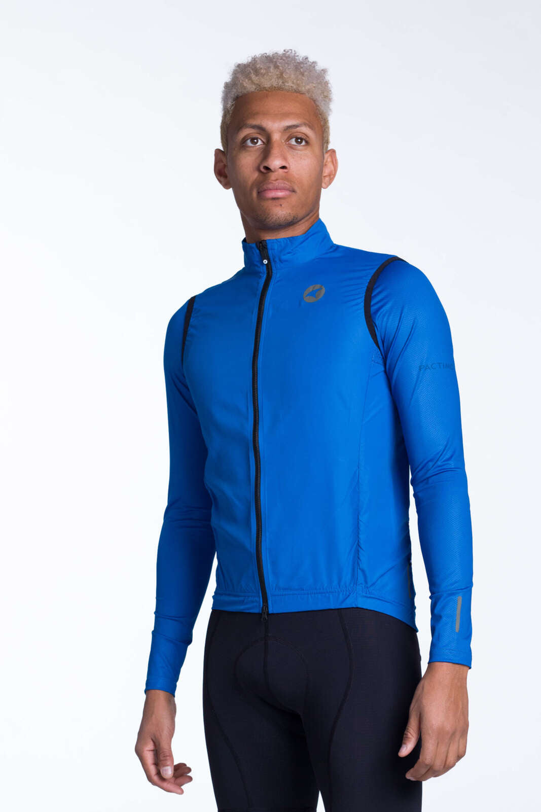 Men's Blue Packable Cycling Wind Vest - Front View