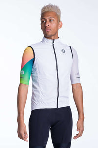 Men's White Packable Cycling Wind Vest - Front View