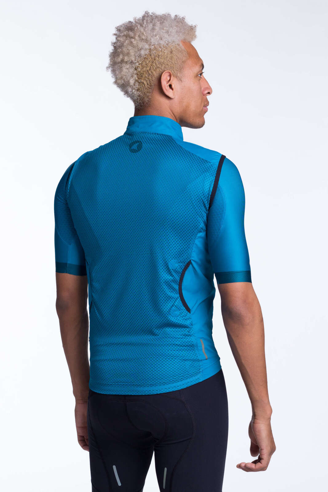Men's Teal Packable Cycling Wind Vest - Back View