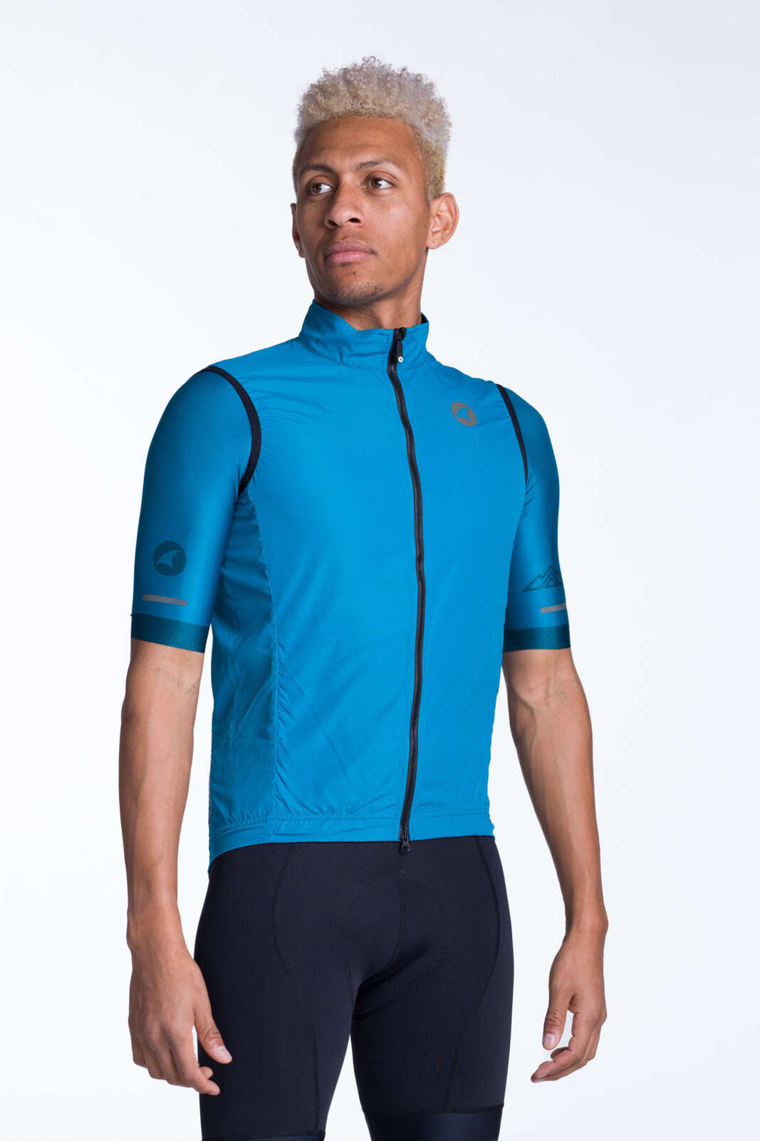 Men's Teal Packable Cycling Wind Vest - Front View