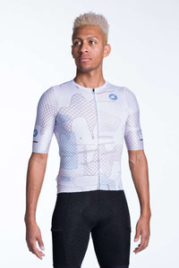 Men's White Cargo Cycling Jersey - Front View 