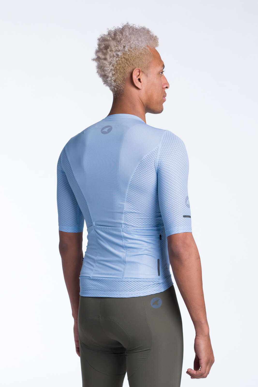 Men's Light Blue Aero Mesh Cycling Jersey  - Back View