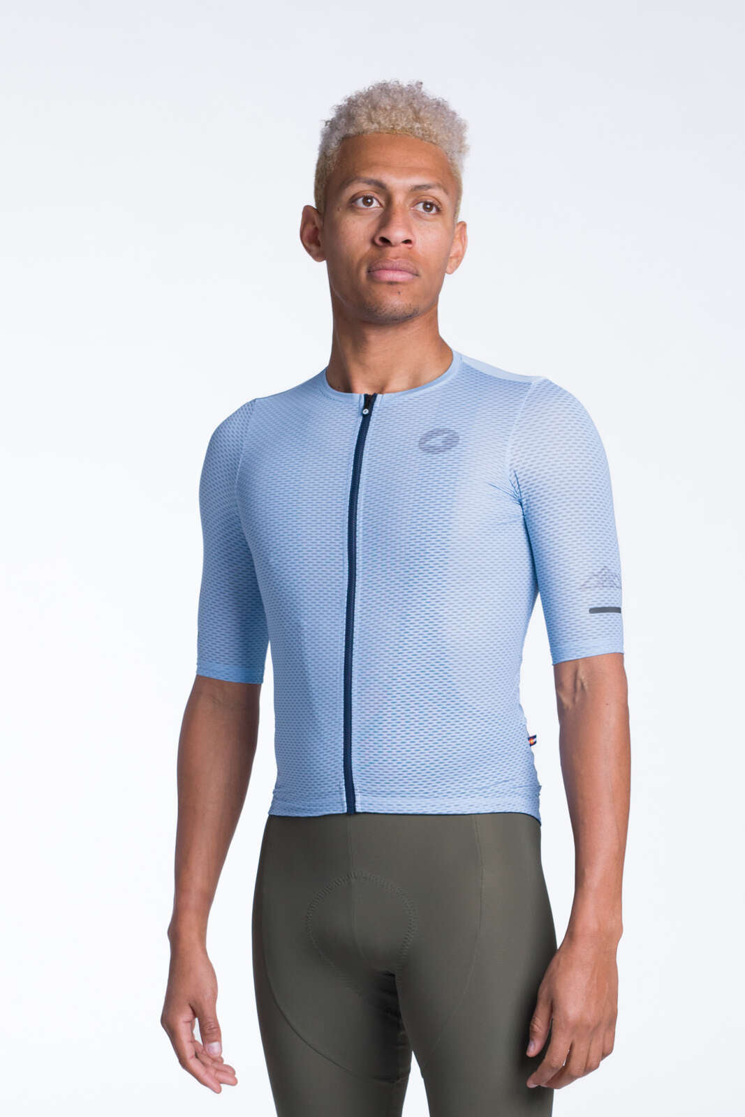 Men's Light Blue Aero Mesh Cycling Jersey  - Front View