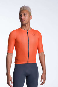 Men's Red Orange Aero Mesh Cycling Jersey - Front View