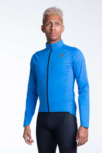 Men's Blue Waterproof Cycling Rain Jacket - Front View