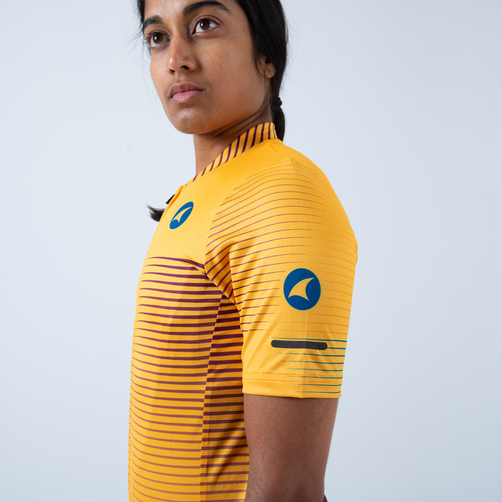 Womens Bike Jersey Convergence Design Sleeve Sleeve Details #color_mango