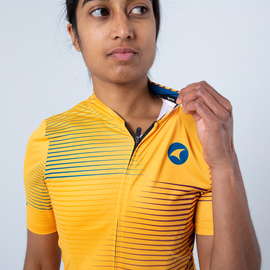 Womens Bike Jersey Convergence Design Zipper Details #color_mango