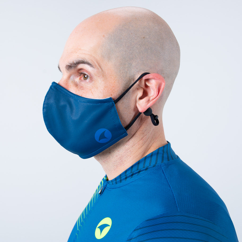 Navy Ear Loop Face Mask on body Side View 