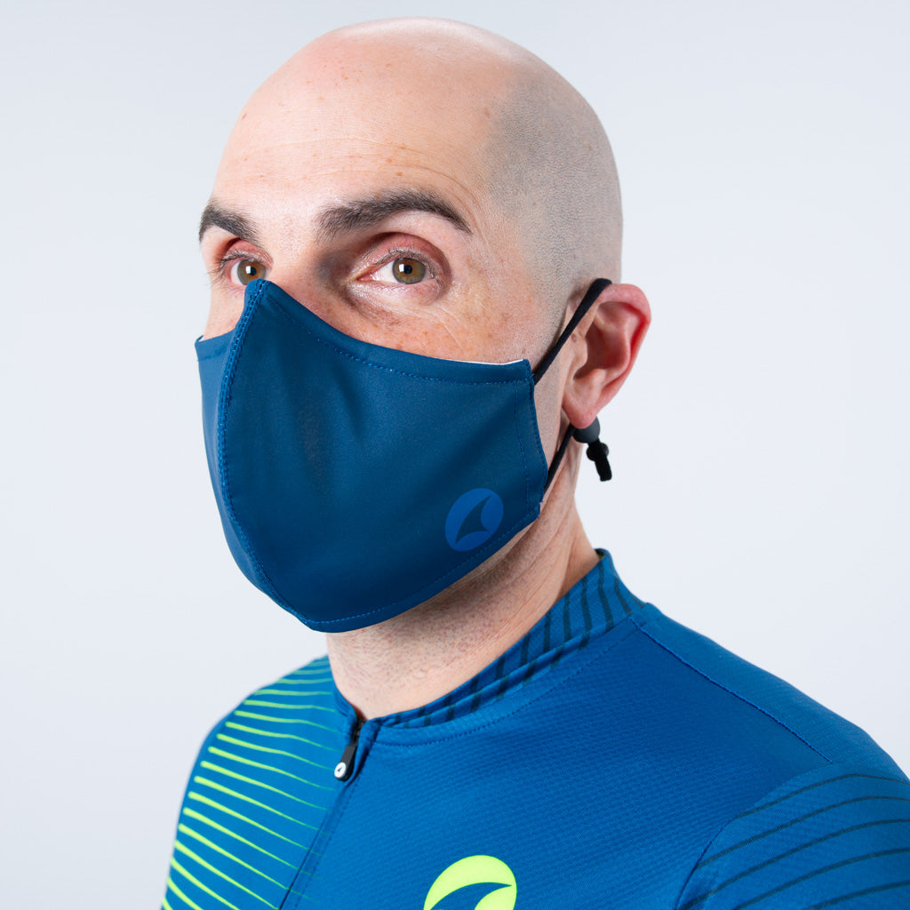Navy Ear Loop Face Mask on body Front View