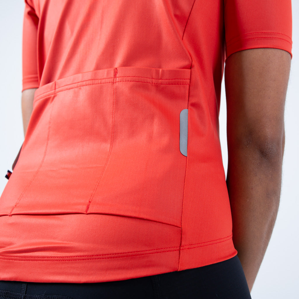 Women's Water-Repelling Cycling Jersey - Back Pocket Detail #color_garnet