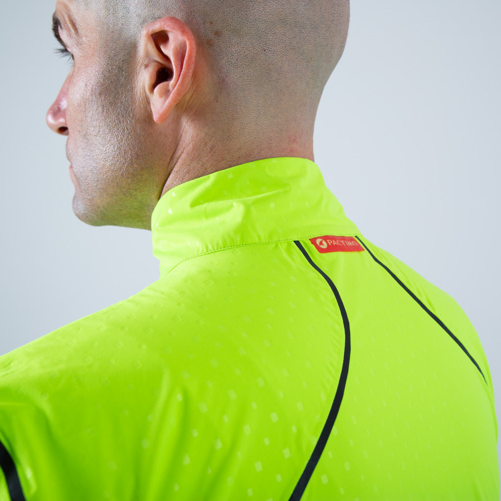 Breathable Waterproof Cycling Jacket For Men on body Back Collar Detail #color_manic-yellow