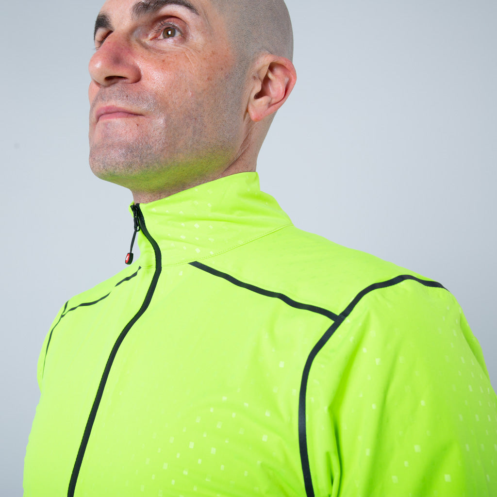Breathable Waterproof Cycling Jacket For Men on body Collar Details #color_manic-yellow