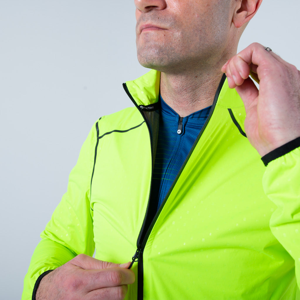 Breathable Waterproof Cycling Jacket For Men on body Zipper Detail #color_manic-yellow