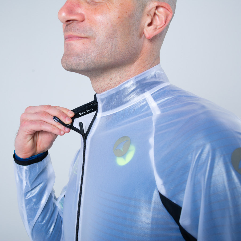 Men's Lightweight Cycling Rain Jacket Semi-Auto Locking Zipper #color_clear-black