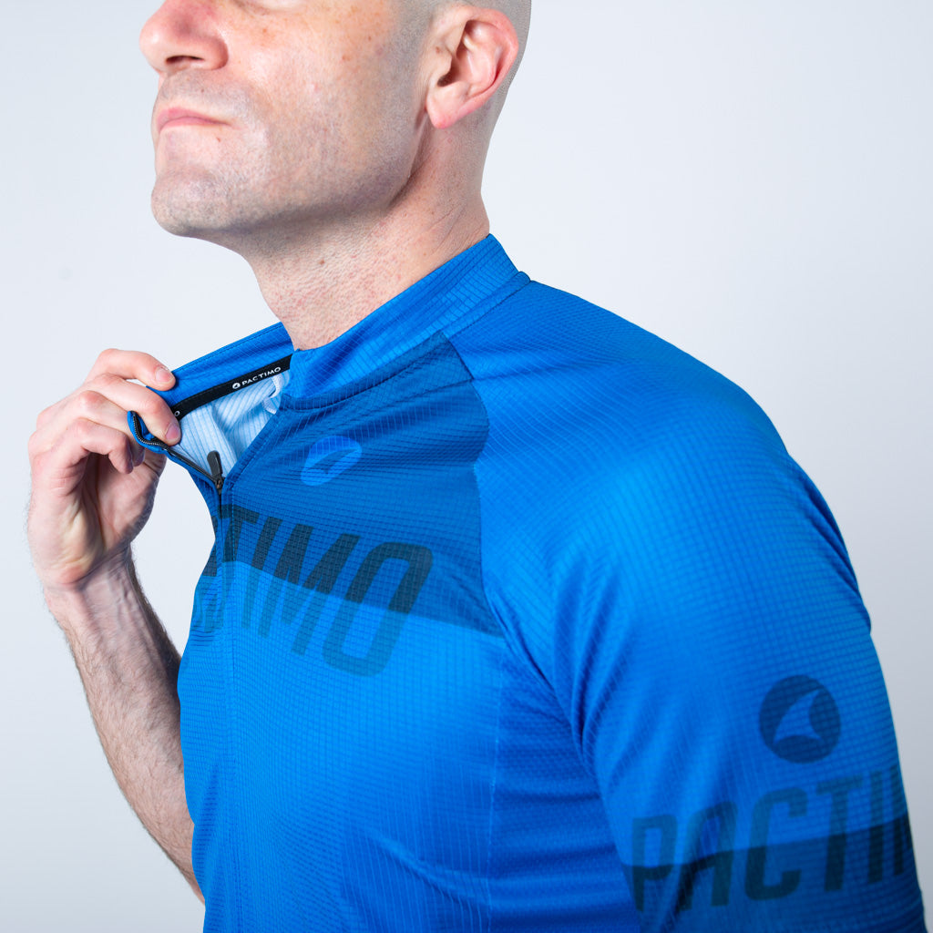 Loose Fit Cycling Jersey for Men Zipper Details #color_blue