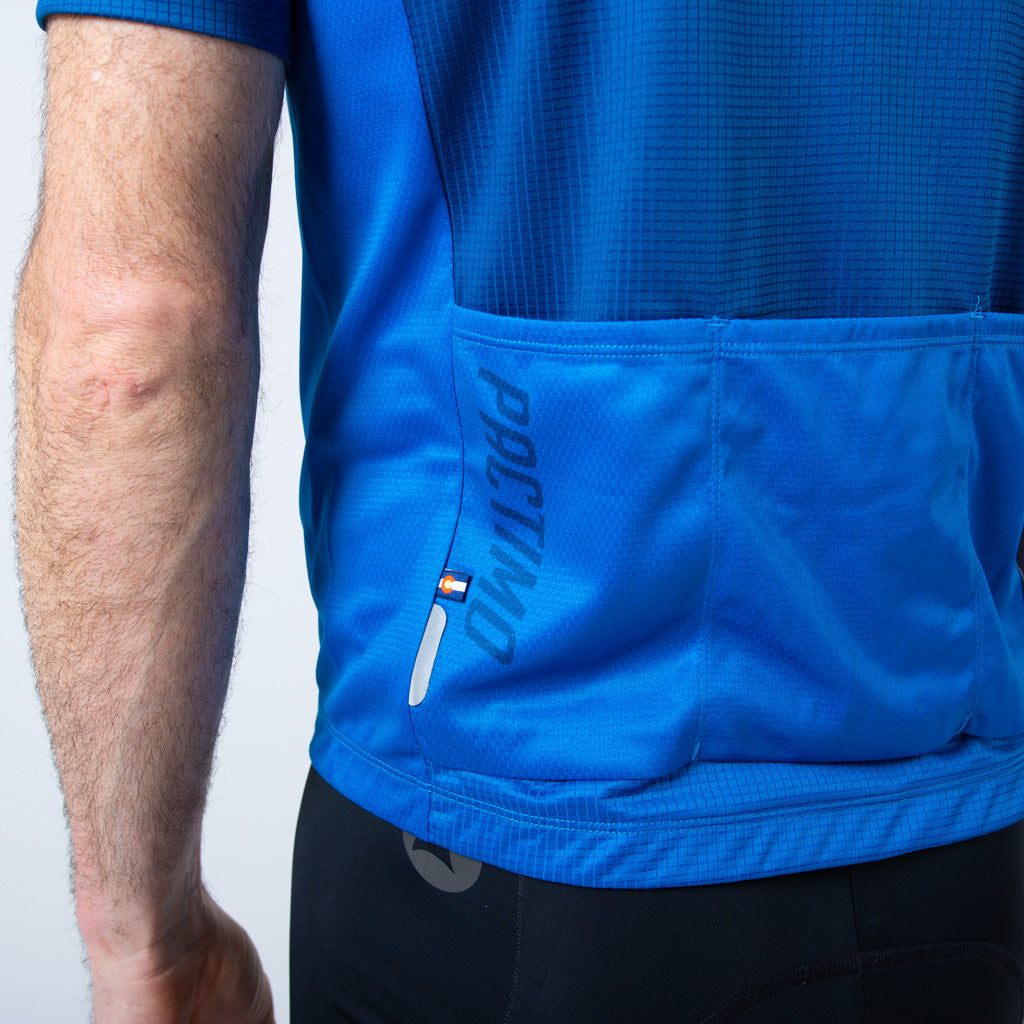Loose Fit Cycling Jersey for Men On Body Back Pocket #color_blue