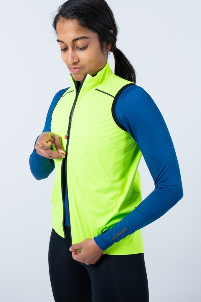 Waterproof Cycling Rain Vest for Women Two Way Zipper Detail #color_manic-yellow