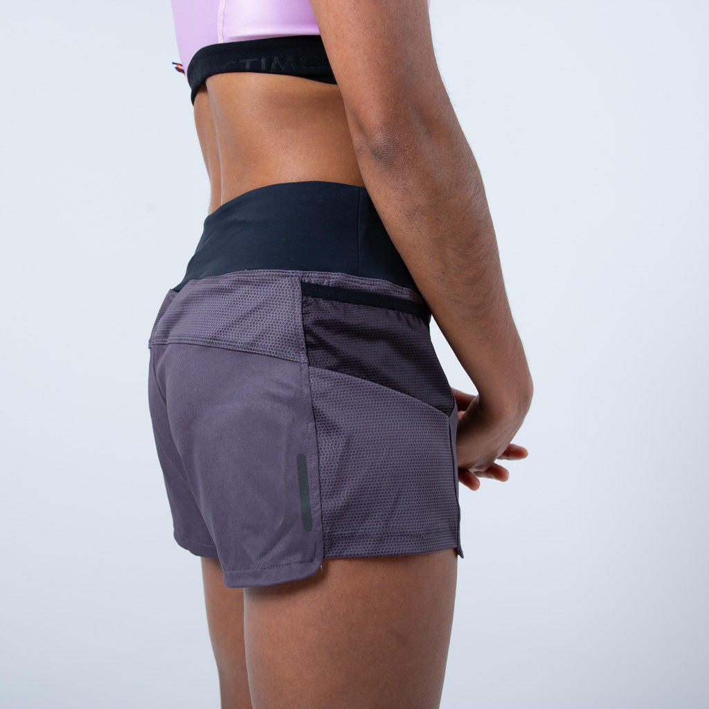 Women's Charcoal Running Shorts - Side Close-Up