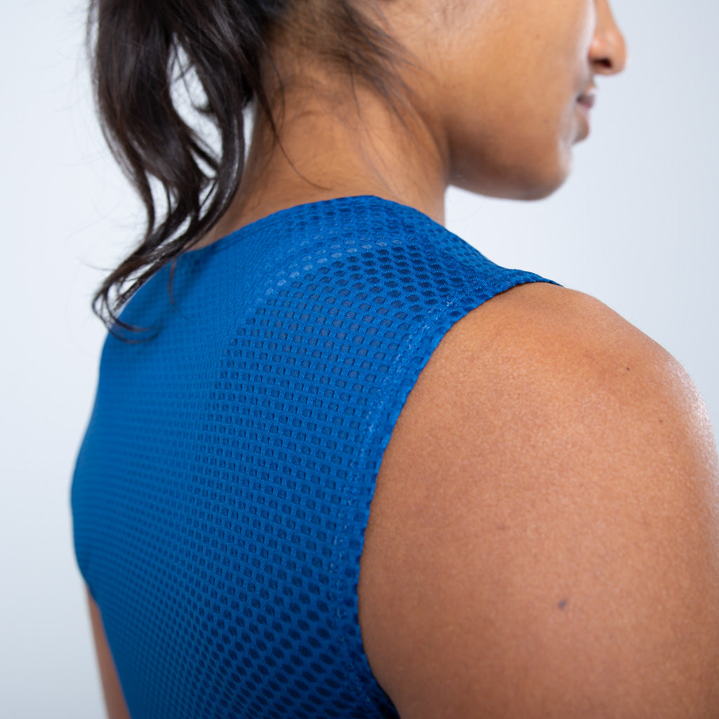 Women's Lightweight Sleeveless Cycling Base Layer - On Body Detail #color_navy
