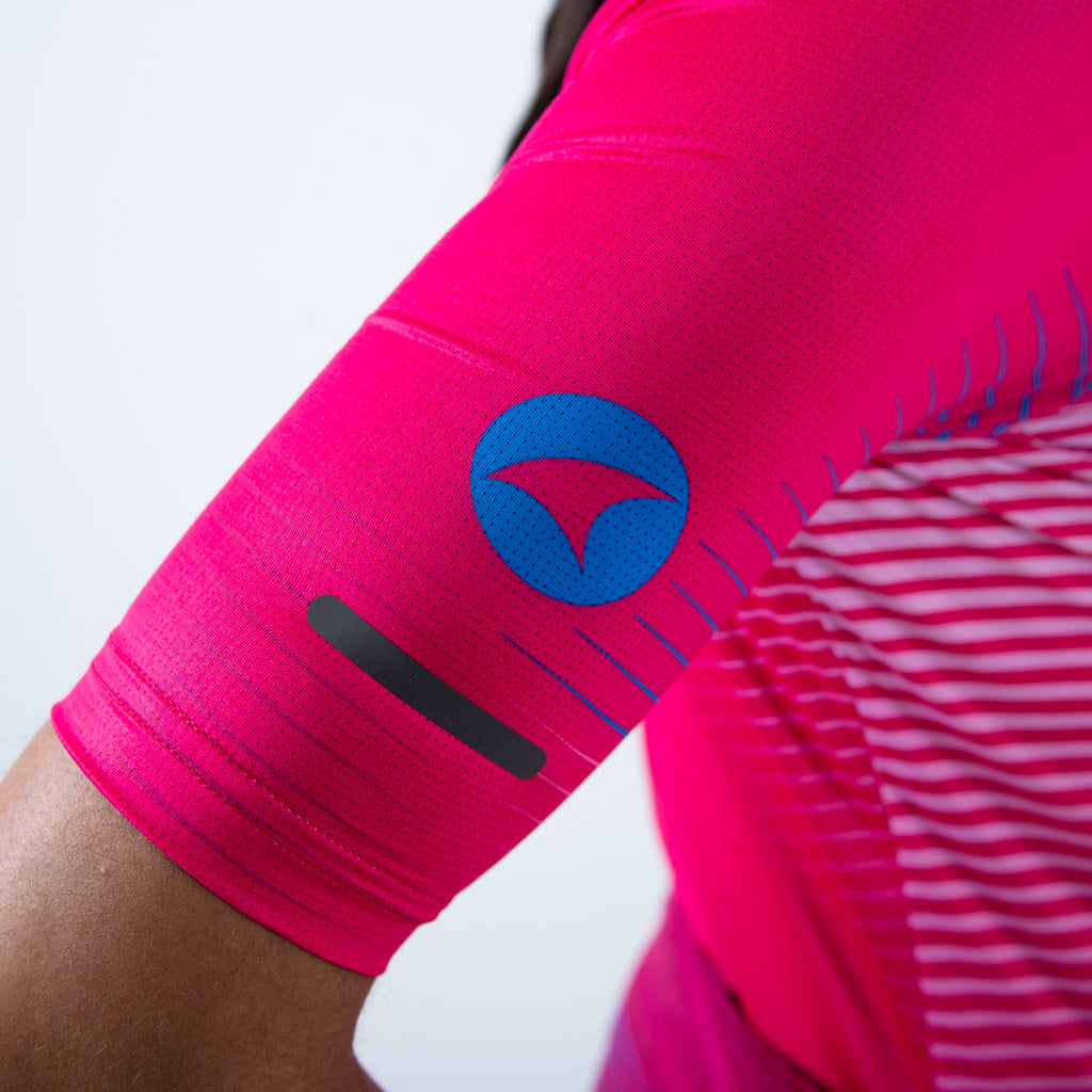 Women's Summer Cycling Jersey Convergence Design Sleeve Details #color_orchid