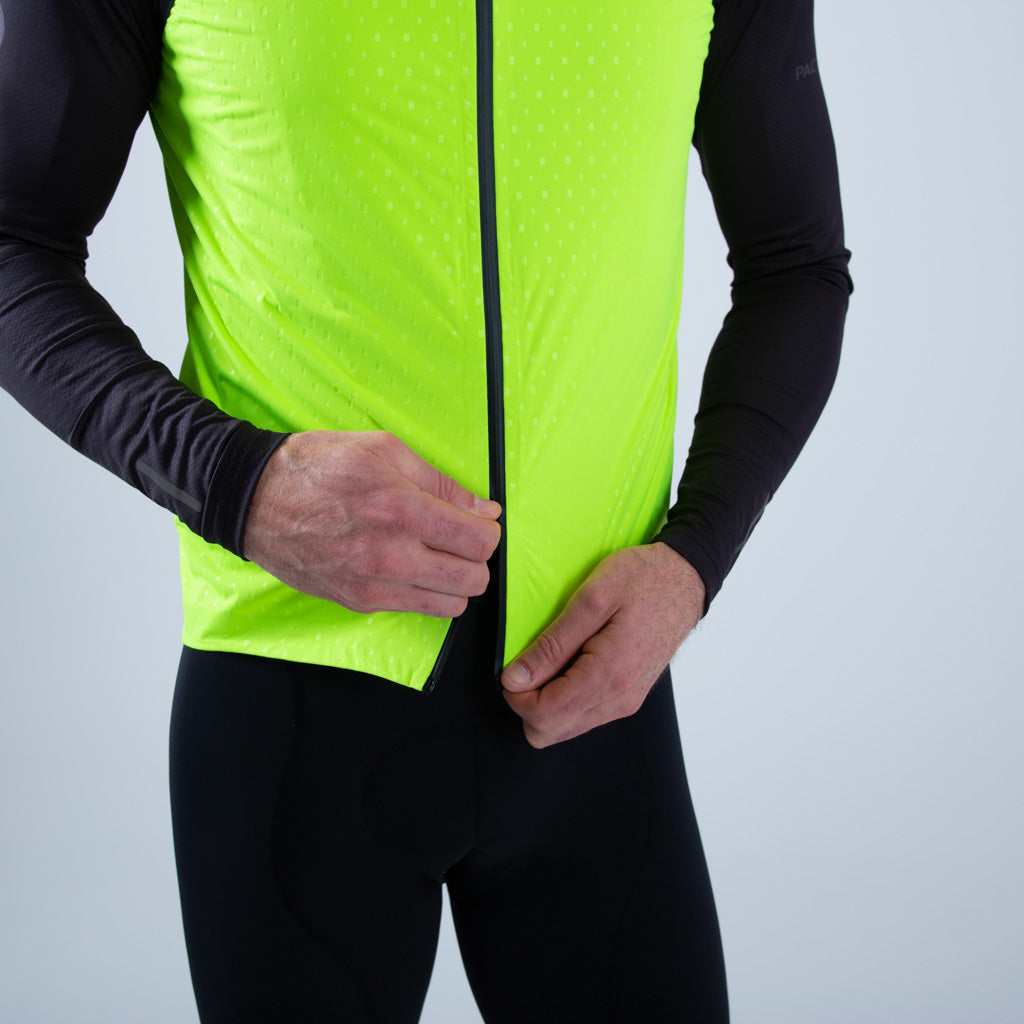 Waterproof Cycling Rain Vest for Men - Zipper Detail #color_manic-yellow