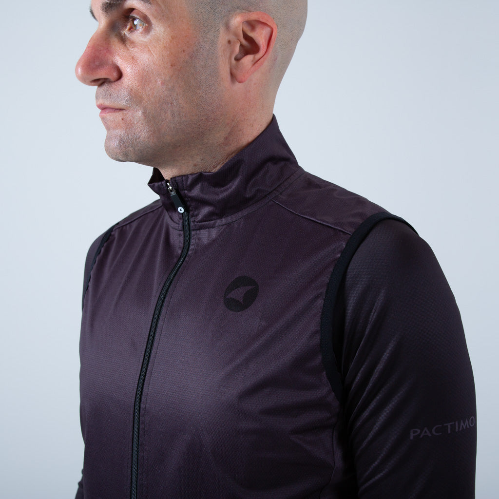 Men's Cool Weather Cycling Vest With Pockets Fabric Details #color_charcoal