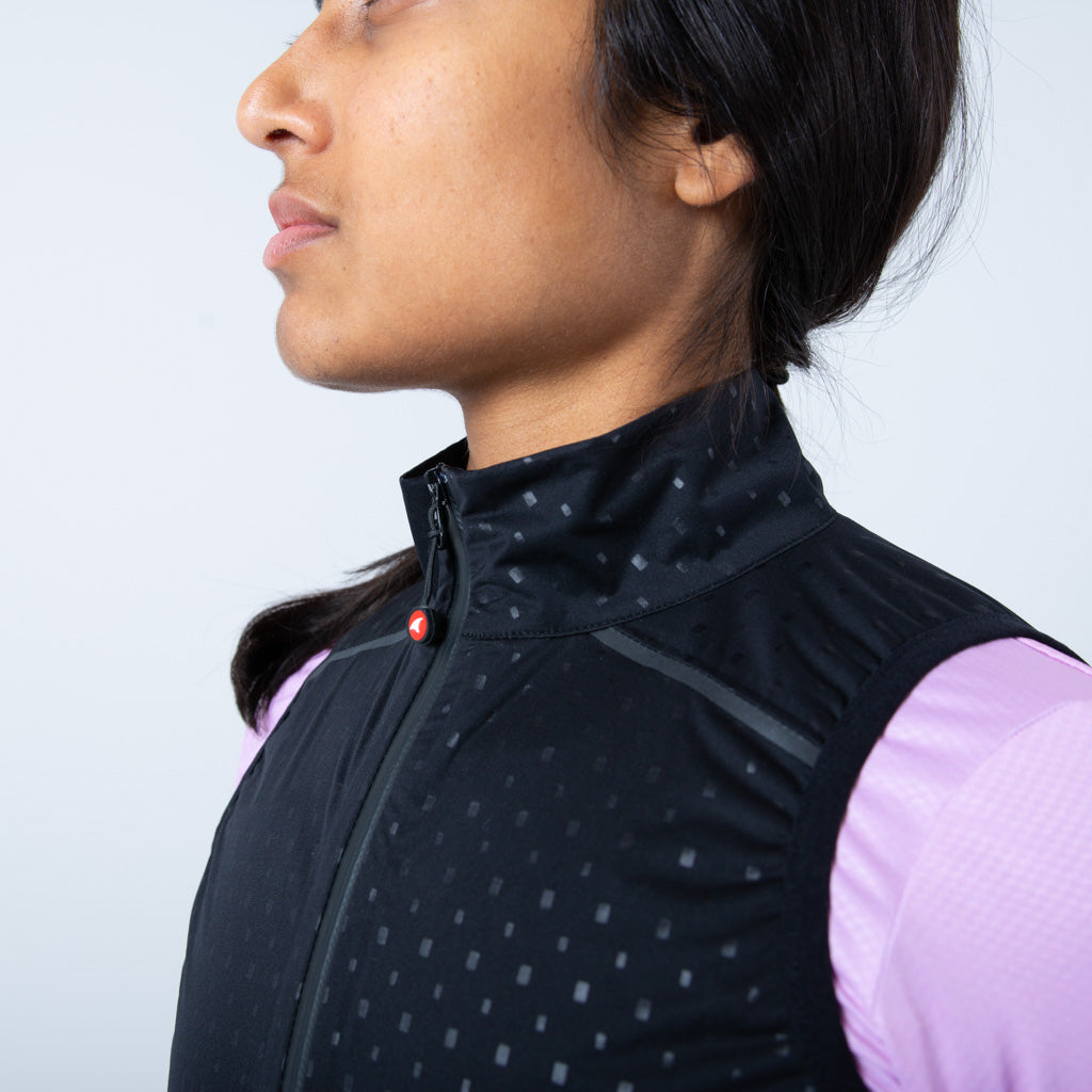 Waterproof Cycling Rain Vest for Women Zipper Details #color_black