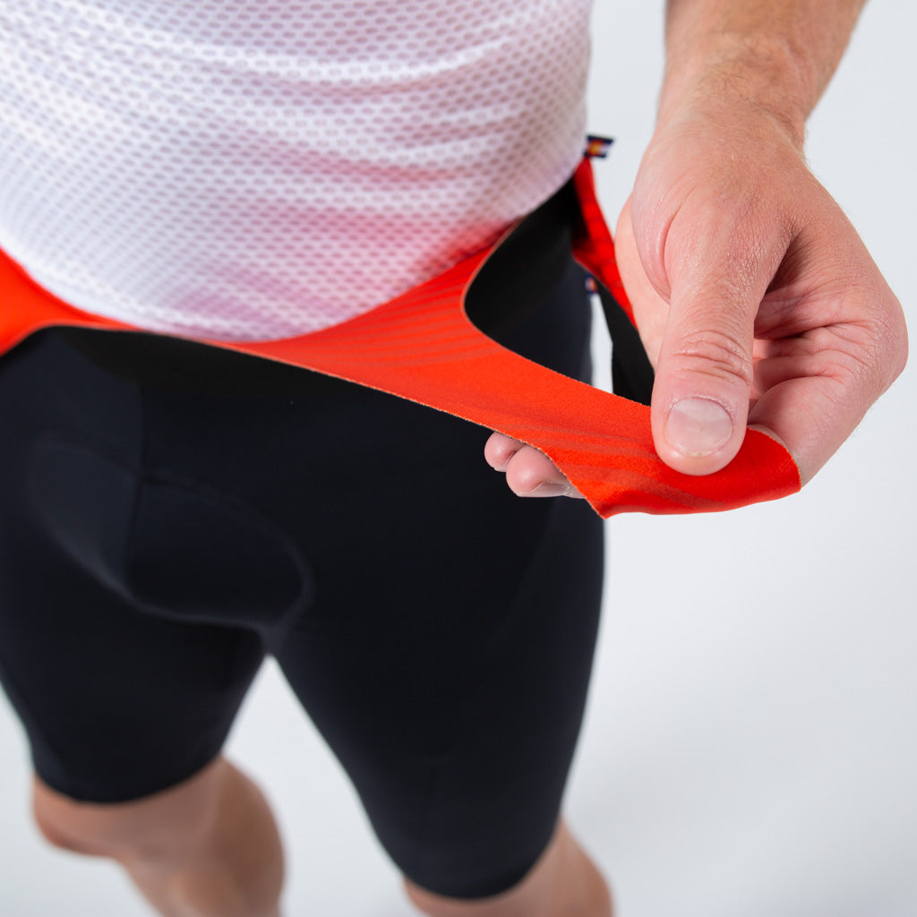 Men's Raw Edge Cut Cycling Bib Shorts - Upper Cut Detail