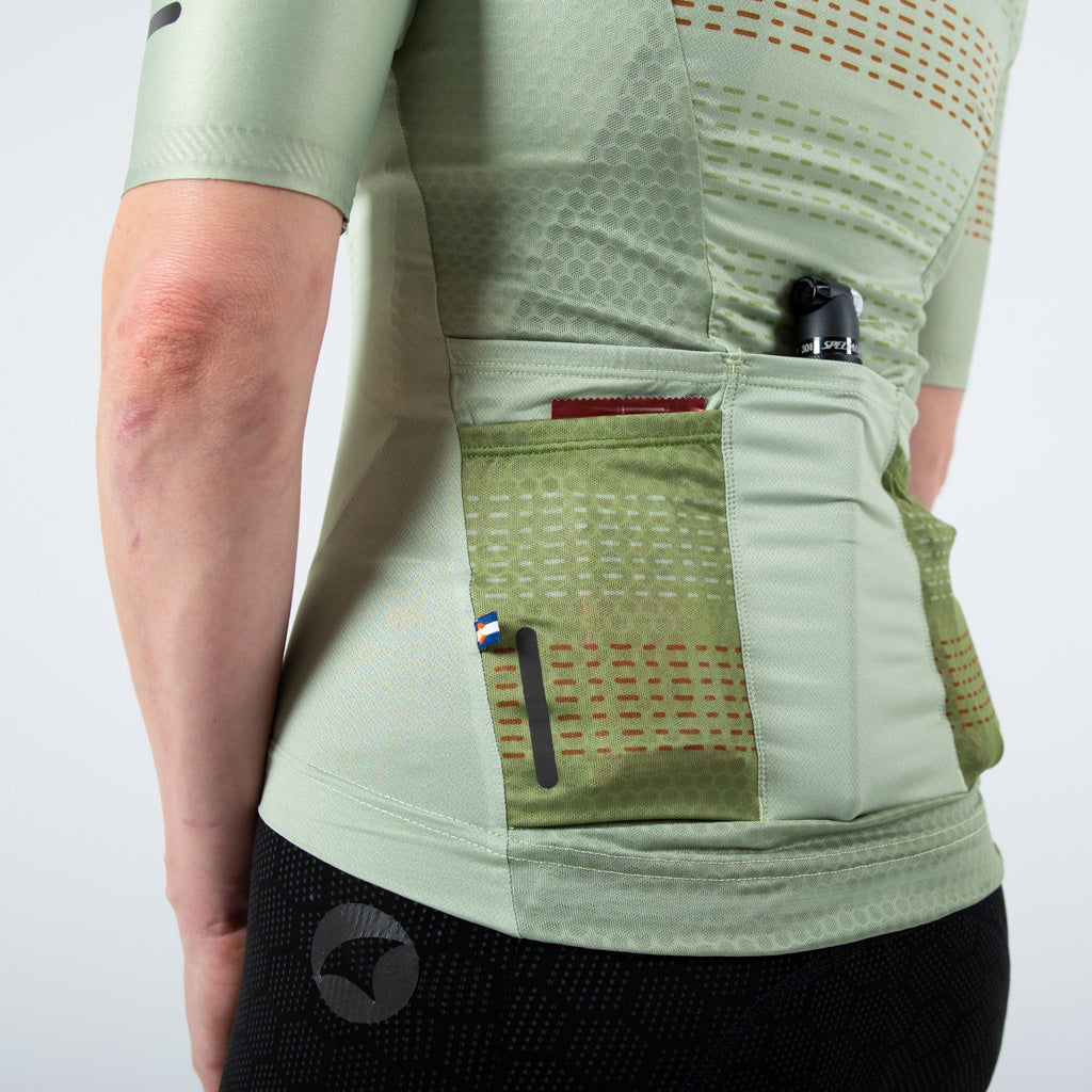 Five Pocket Cycling Jersey for Women - Loaded Back Pockets #color_sage
