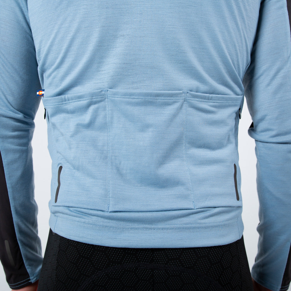 Men's Wind Resistant Long Sleeve Cycling Jersey Back Pockets 