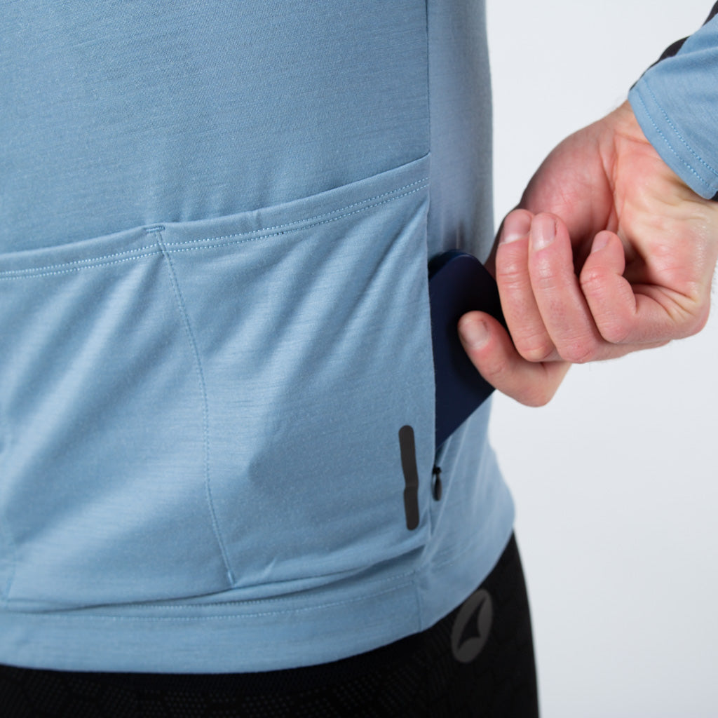 Men's Wind Resistant Long Sleeve Cycling Jersey Right Back Pocket Zipper 