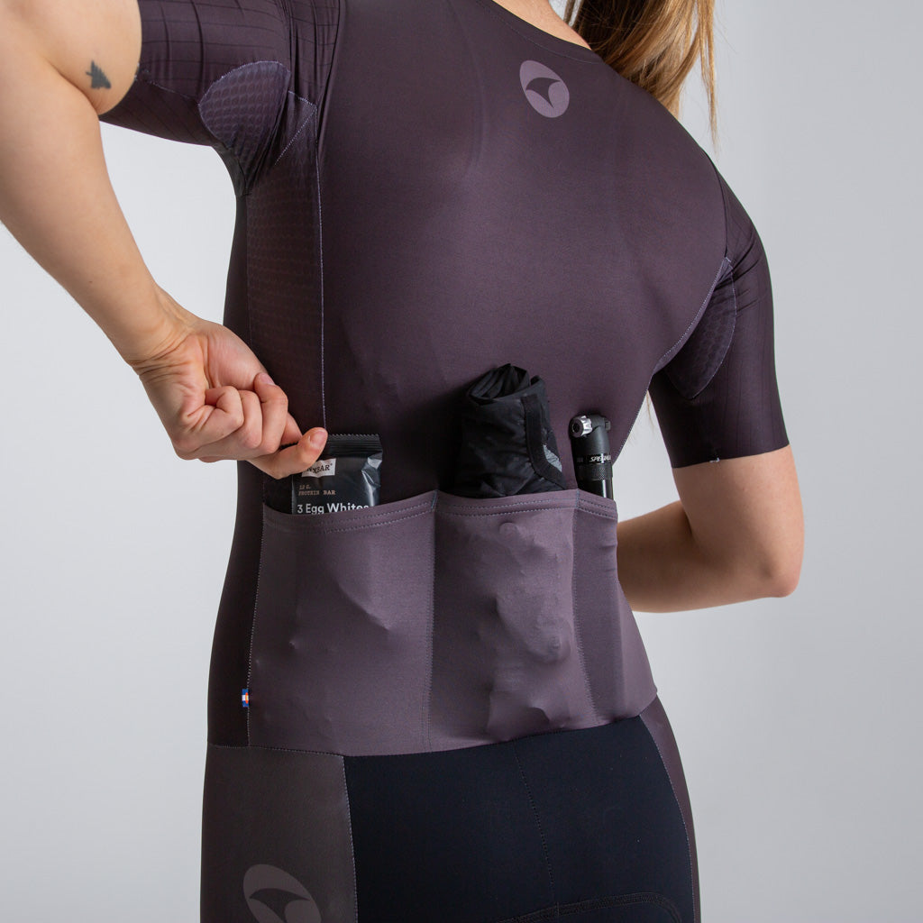 Women's Lightweight Cycling Skinsuit - Back Pocket Details #color_black