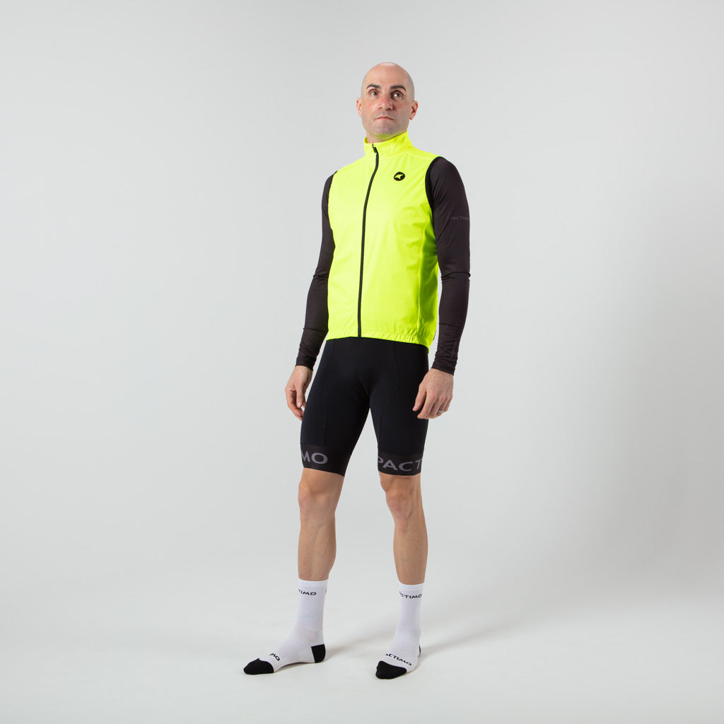 Men's Cool Weather Cycling Vest With Pockets On Body Front #color_manic-yellow