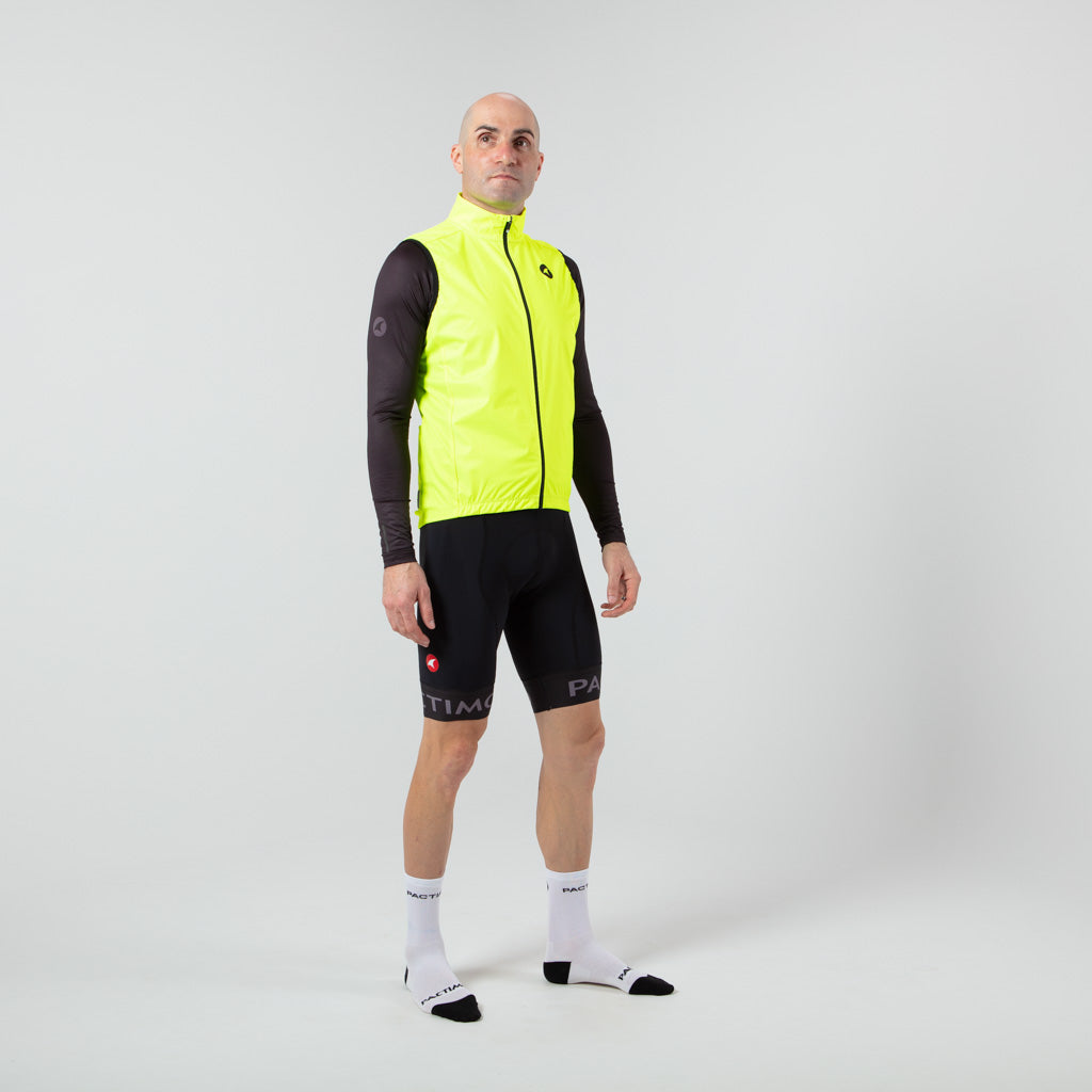 Men's Cool Weather Cycling Vest With Pockets On Body Front Right #color_manic-yellow