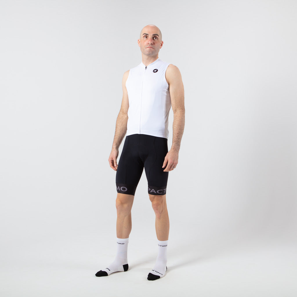 Men's Sleeveless Cycling Jersey On Body Front View #color_white