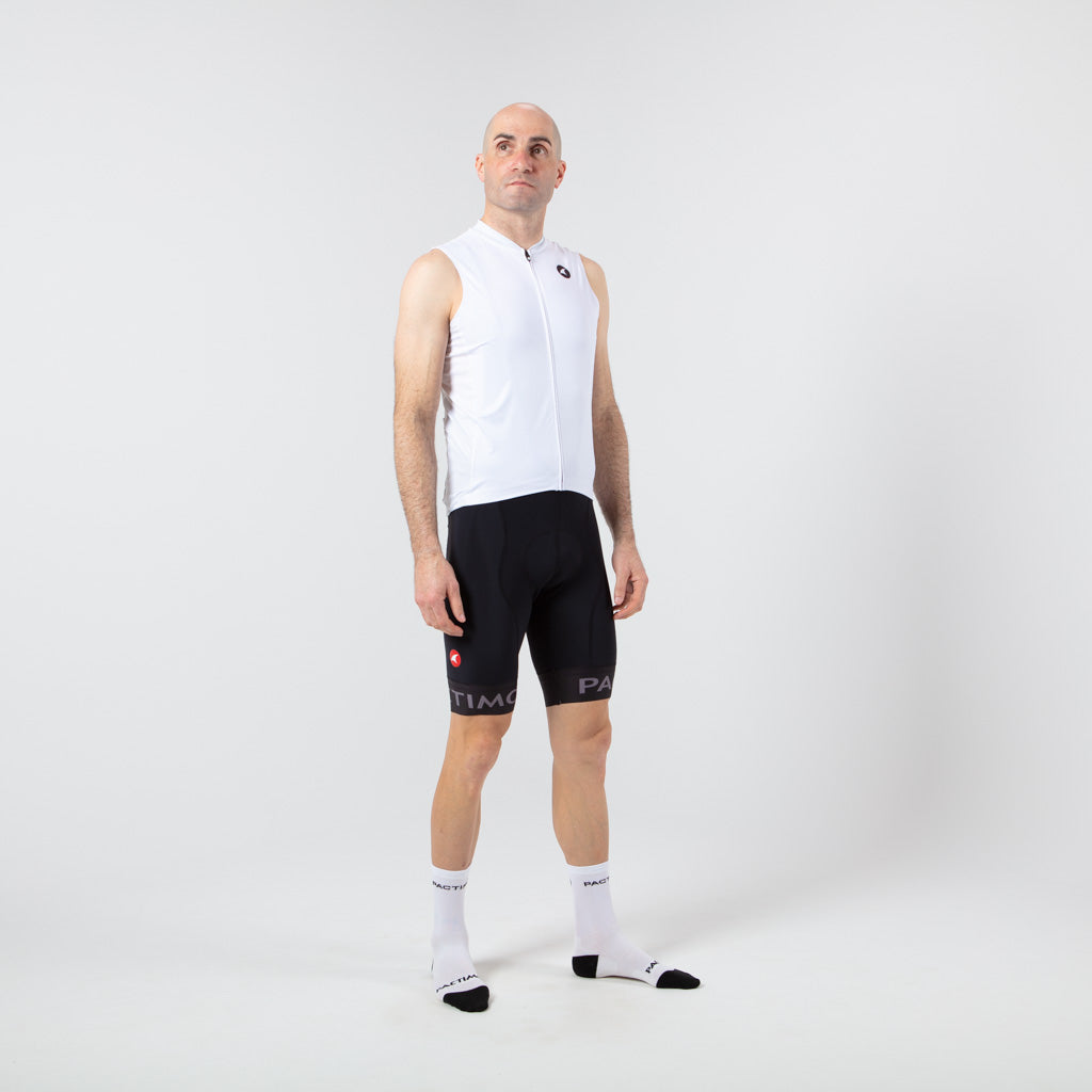 Men's Sleeveless Cycling Jersey On Body Front Right View #color_white