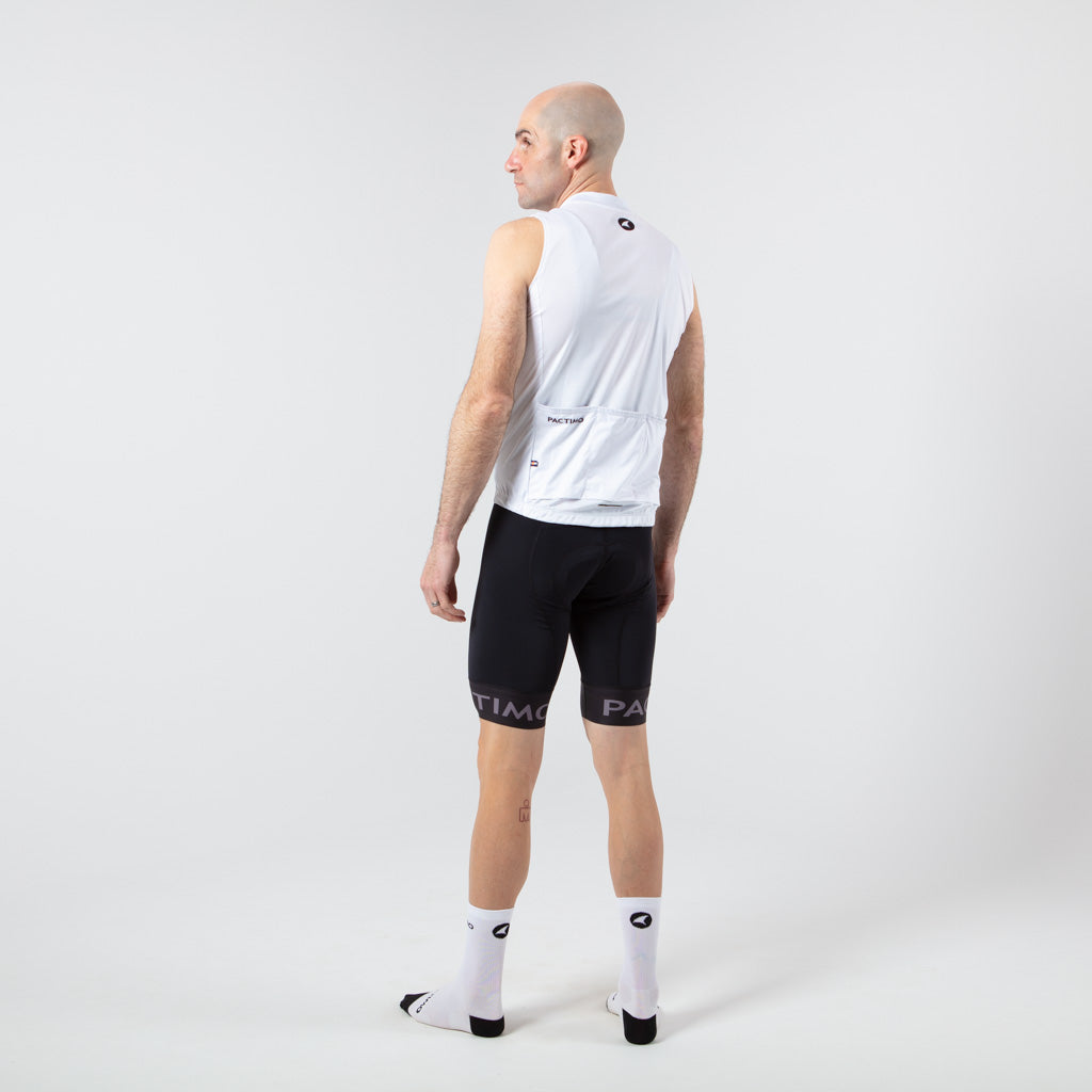 Men's Sleeveless Cycling Jersey On Body Back Left View #color_white