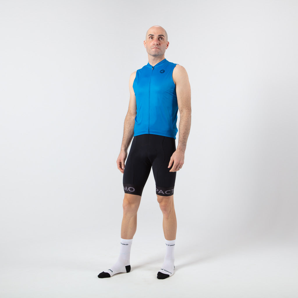 Men's Sleeveless Cycling Jersey On Body Front View #color_blue
