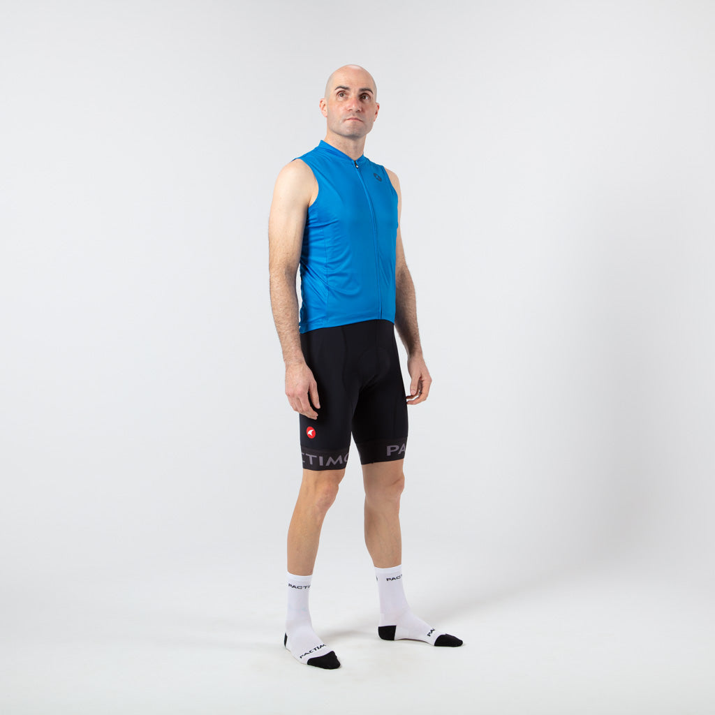 Men's Sleeveless Cycling Jersey On Body Side View #color_blue