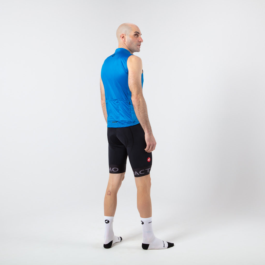 Men's Sleeveless Cycling Jersey On Body Back Right View #color_blue