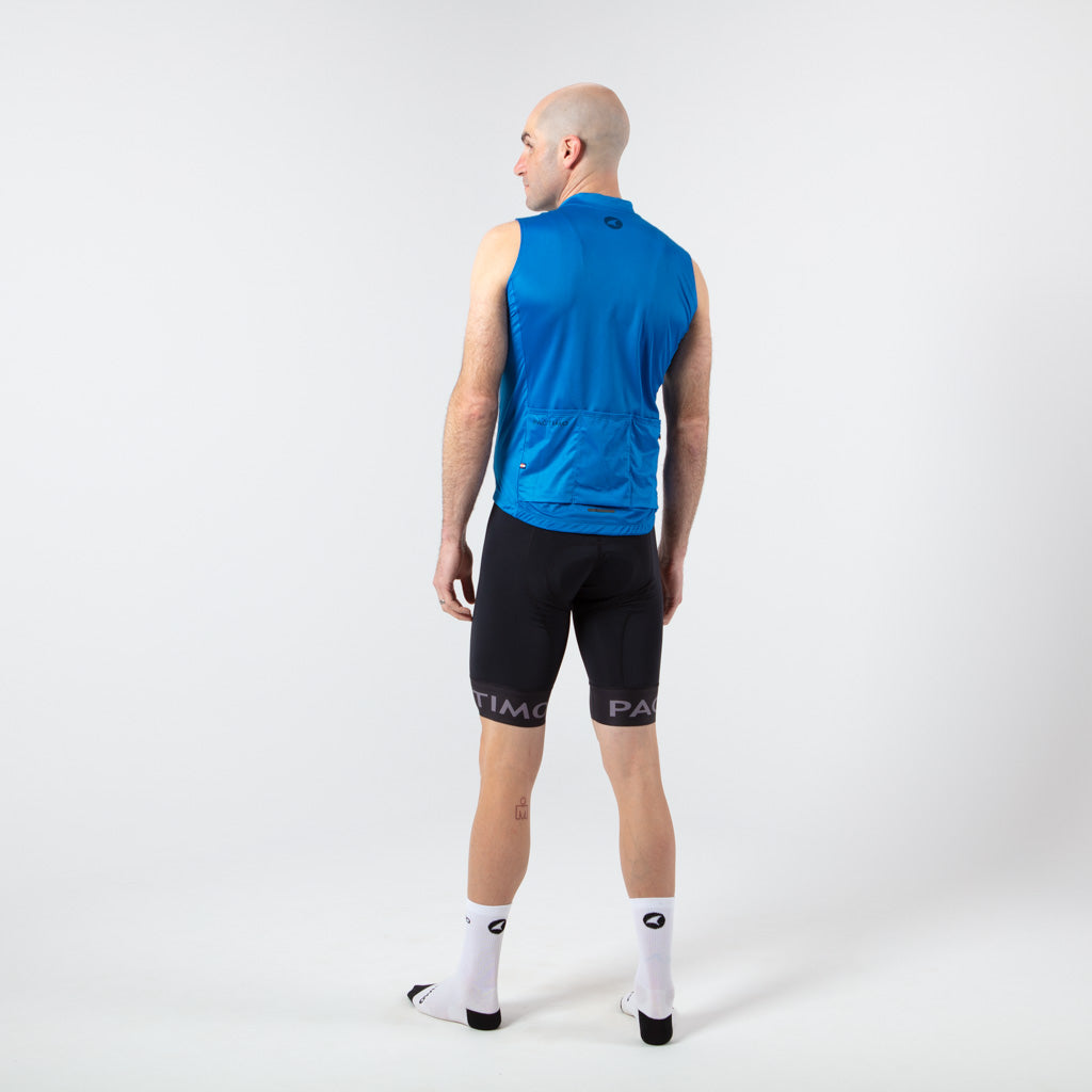Men's Sleeveless Cycling Jersey On Body Back View #color_blue