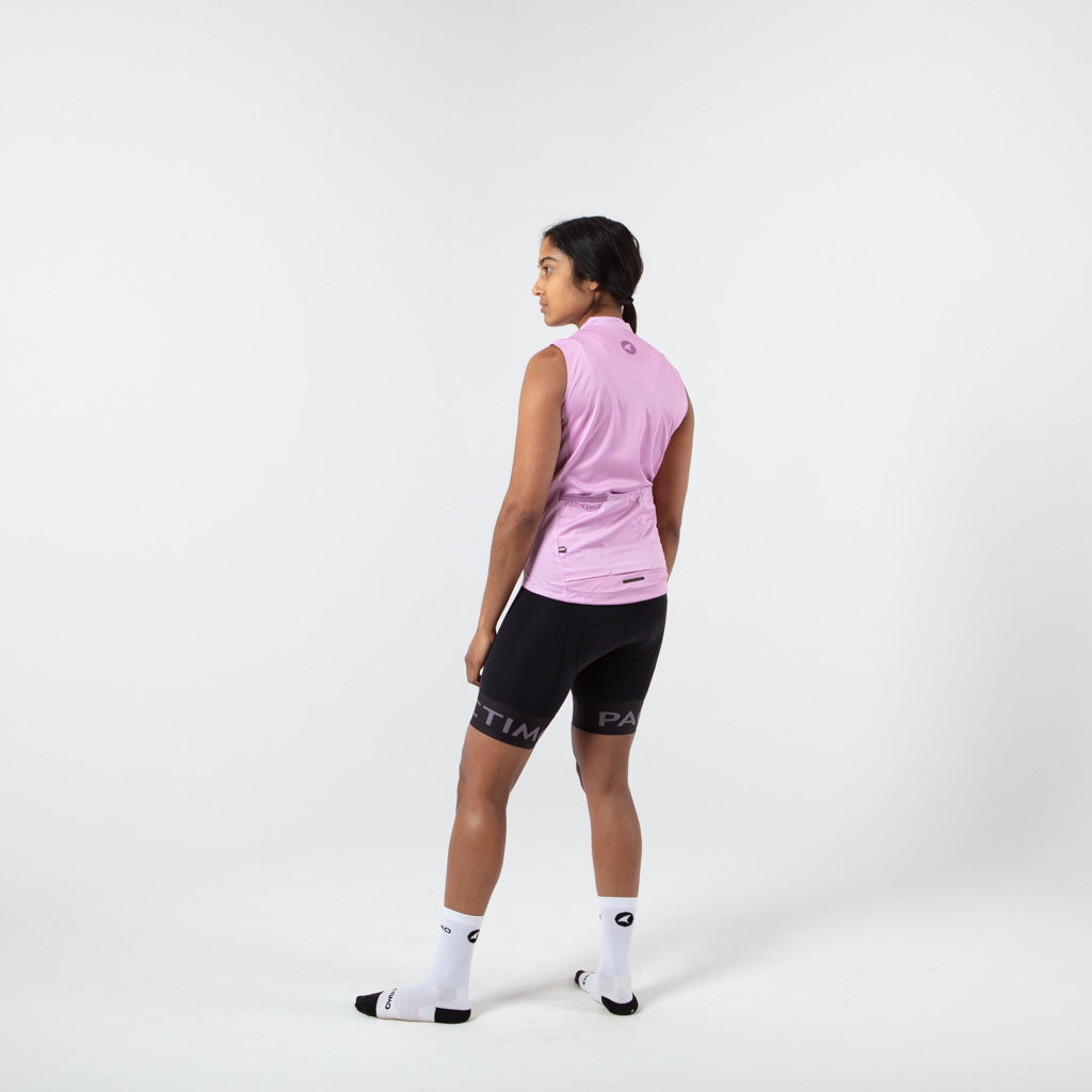 Women's Sleeveless Cycling Jersey on body Left Side View #color_lilac