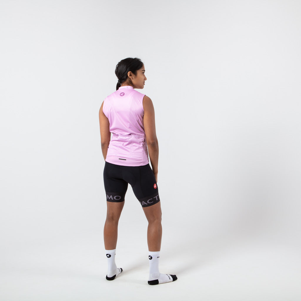 Women's Sleeveless Cycling Jersey on body Back View #color_lilac