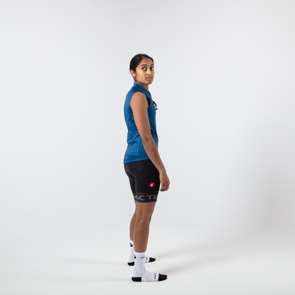 Women's Sleeveless Cycling Jersey on body Side View #color_navy