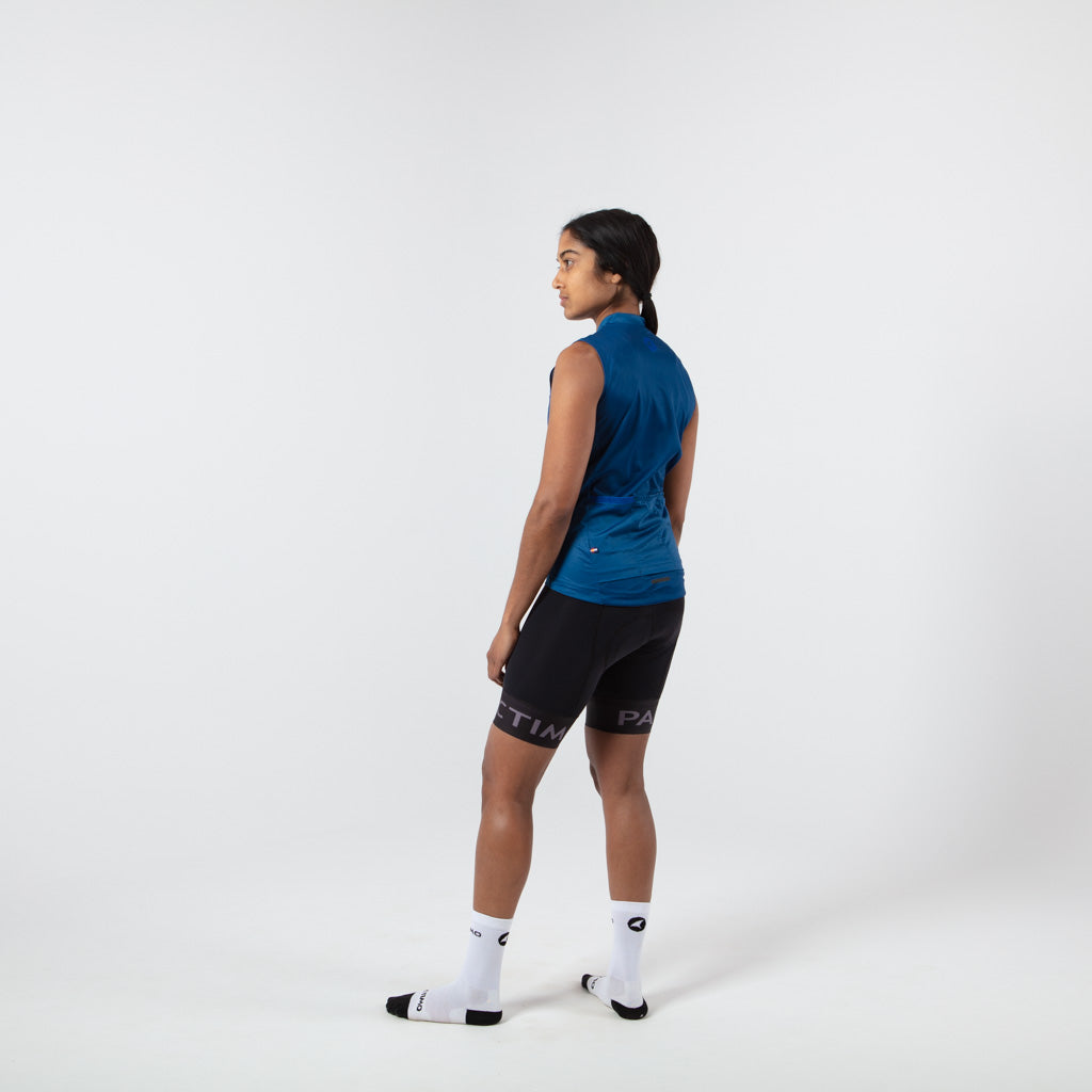 Women's Sleeveless Cycling Jersey on body Left Side View #color_navy