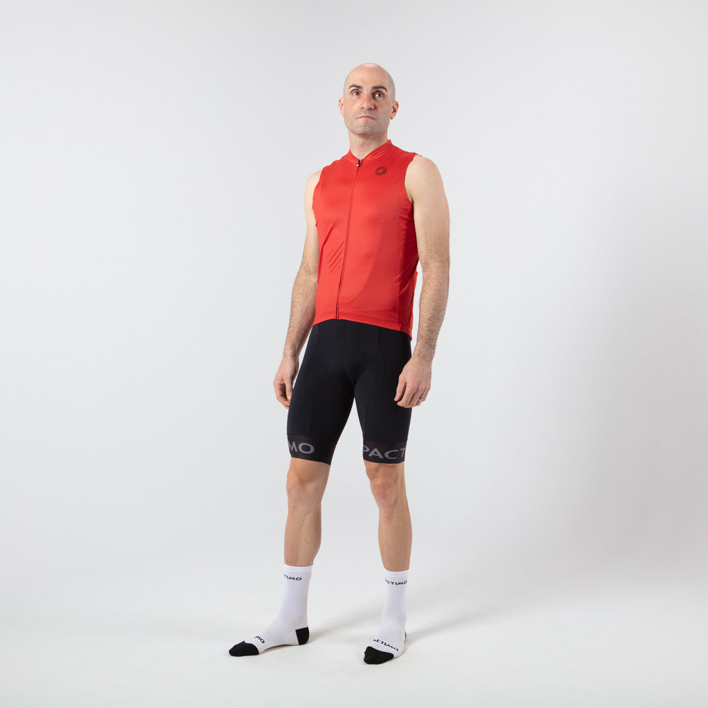 Men's Sleeveless Cycling Jersey On Body Front View #color_garnet